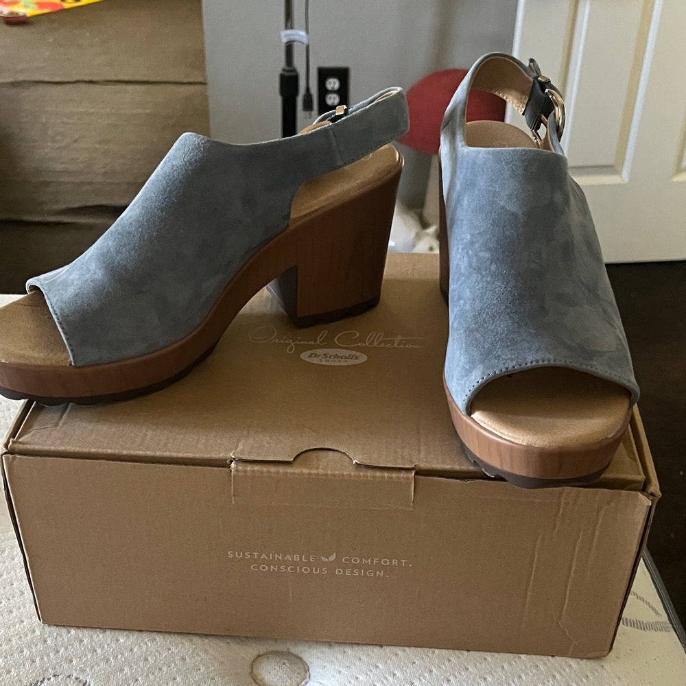 Dr. Scholl's Blue Suede Block Heels